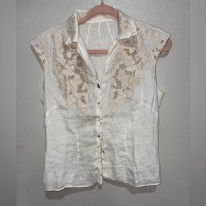 Embroidered White Sleeveless Top
